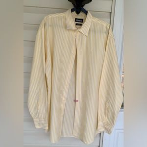 Ashworth Men’s Sz XL Yellow & White Striped Button Down Shirt with Golf Logo LS
